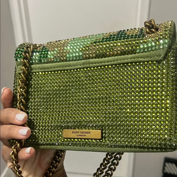 Kurt Geiger Kensington Green Beaded Chain Strap Bag - Picture 3 of 8